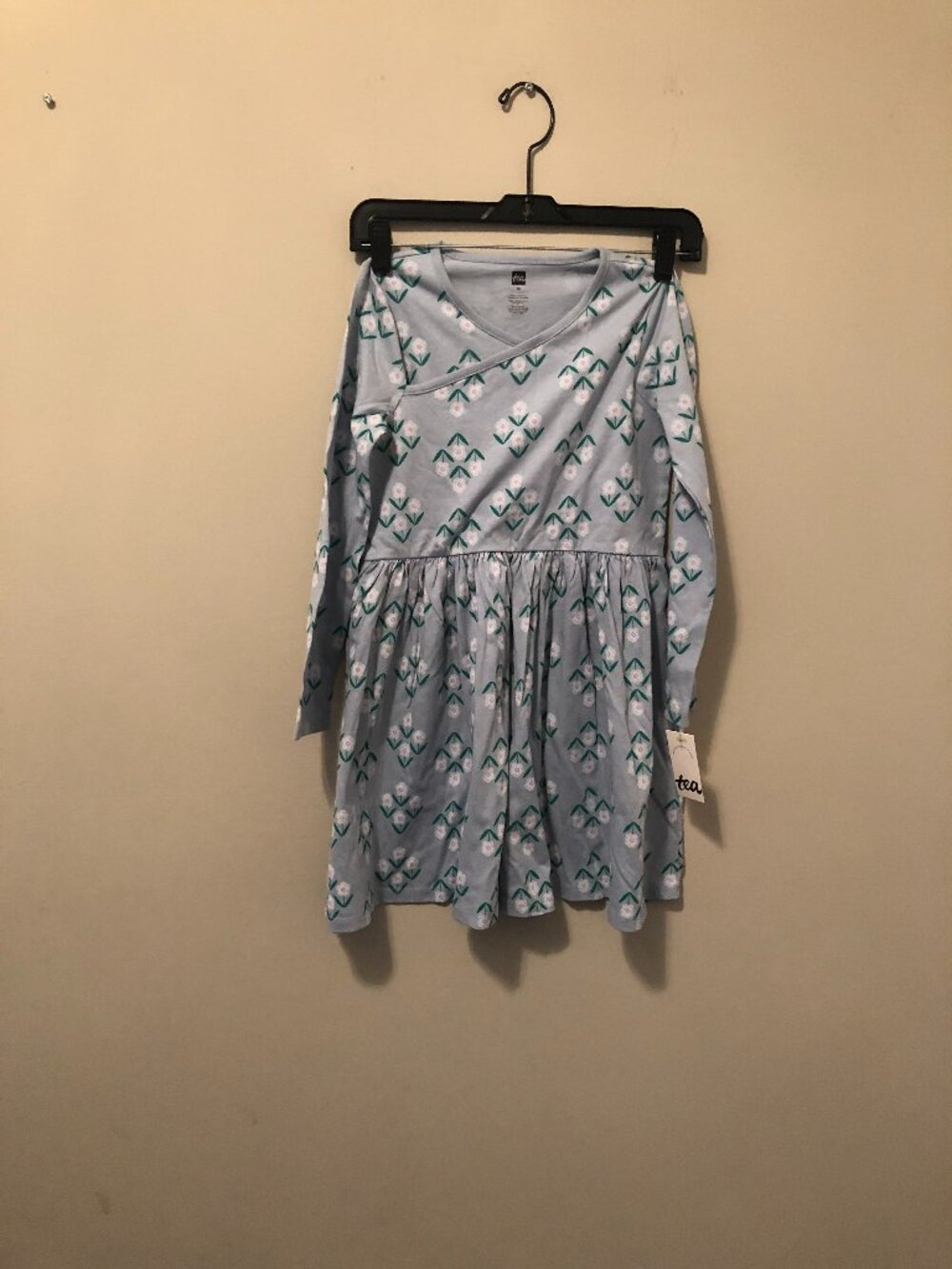 Tea Collection Girls Flower Lifgt Blue Dress Long Sleeves Size 10 NWT